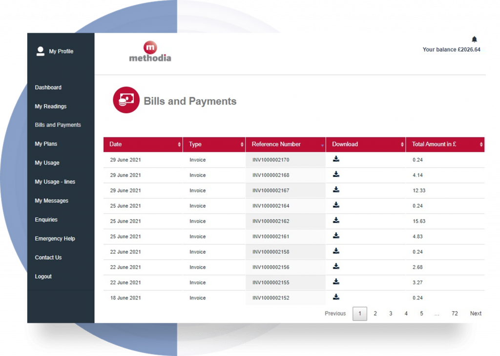 bills and payments history