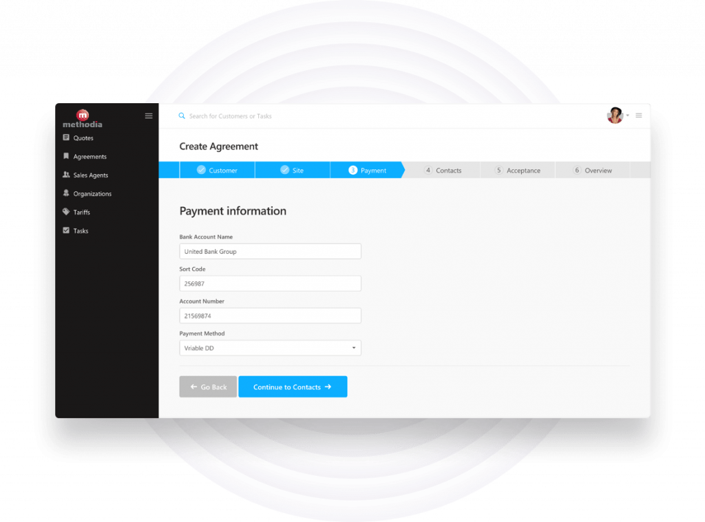 Energy Broker Portal Create Contract Dashboard