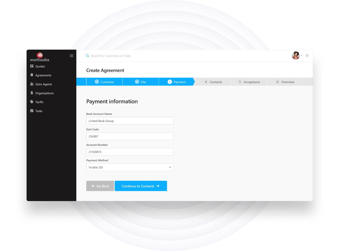 Energy Broker Portal Create Contract Dashboard