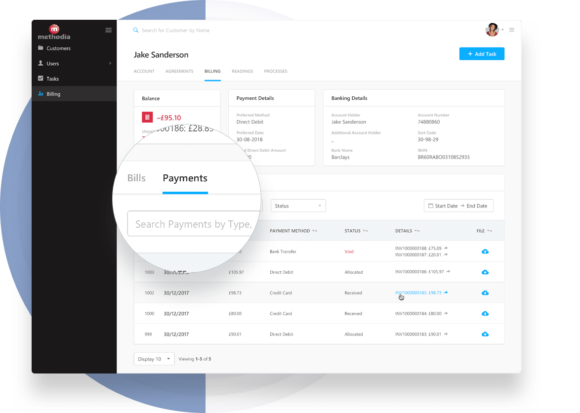 utility billing system payments dashboard