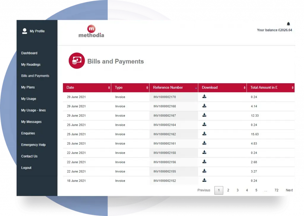 bills and payments history