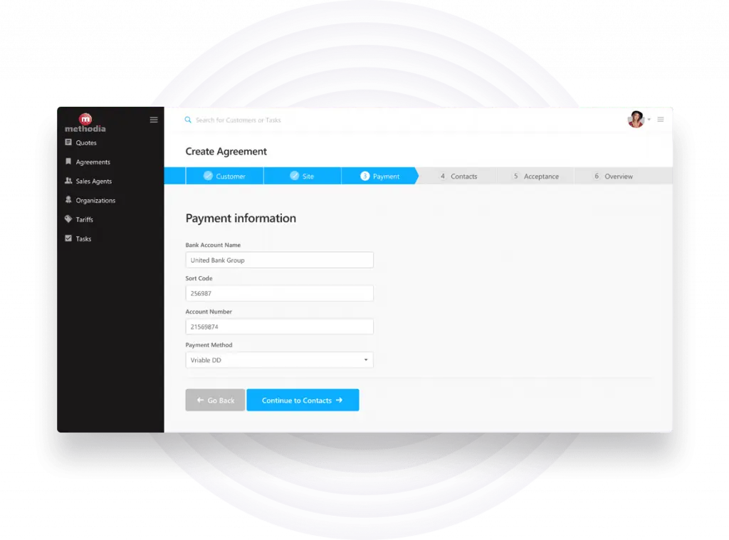 Energy Broker Portal Create Contract Dashboard