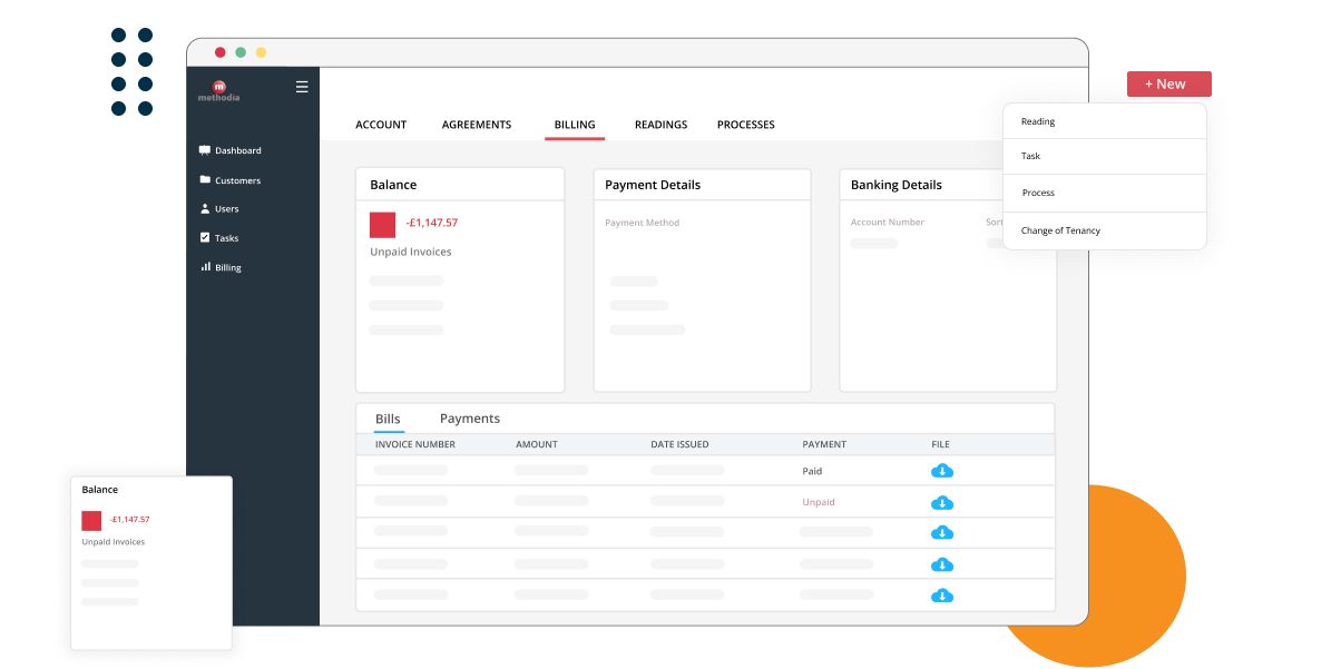 Methodia billing dashboard